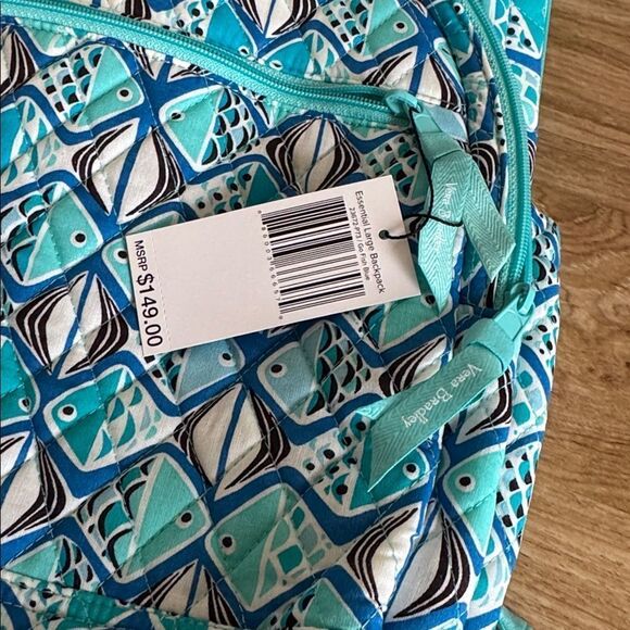 Vera Bradley Go Fish Blue Patterned Quilted Large Essential Travel Backpack NWT main image 5